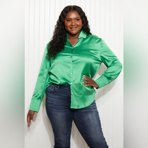 GeeGee New Love Satin Button Down Shirt - Picture 1 of 10